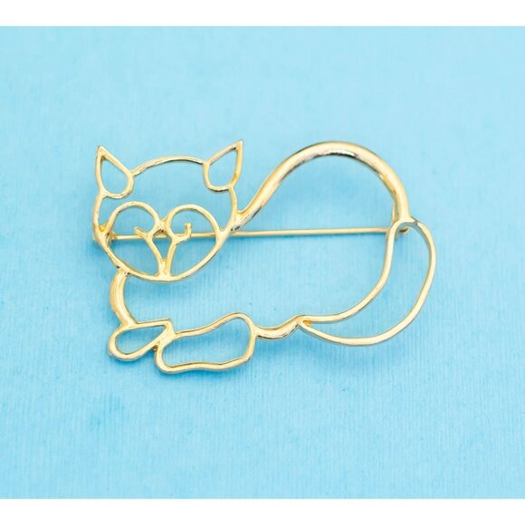 Vintage Gold Tone Cute Cat Brooch N23 - Picture 1 of 2